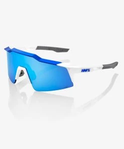 100% Europe Sunglasses SPEEDCRAFT® SL - Matte White/Metallic Blue - HiPER® Blue Multilayer Mirror Lens