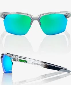 100% Europe SPORTCOUPE - Polished Translucent Crystal Grey - Green Multilayer Mirror Lens