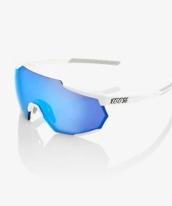 100% Europe RACETRAP - Matte White - HiPER Blue Multilayer Mirror Lens Sunglasses