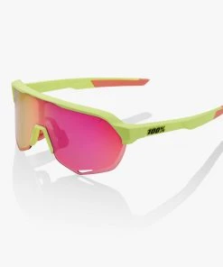 100% Europe Sunglasses S2 - Matte Washed Out Neon Yellow - Purple Multilayer Mirror Lens