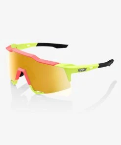 100% Europe Sunglasses SPEEDCRAFT - Matte Washed Out Neon Yellow - Flash Gold Mirror Lens