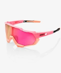 100% Europe Sunglasses SPEEDTRAP - Matte Washed Out Neon Pink - Purple Multilayer Mirror Lens