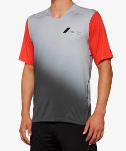 100% Men's Jerseys CELIUM Short Sleeve Jersey Grey/Racer Red