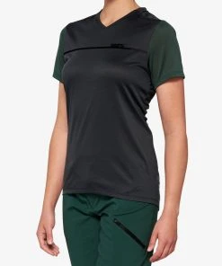100% RIDECAMP Women's Short Sleeve Jersey Charcoal/Forest Green